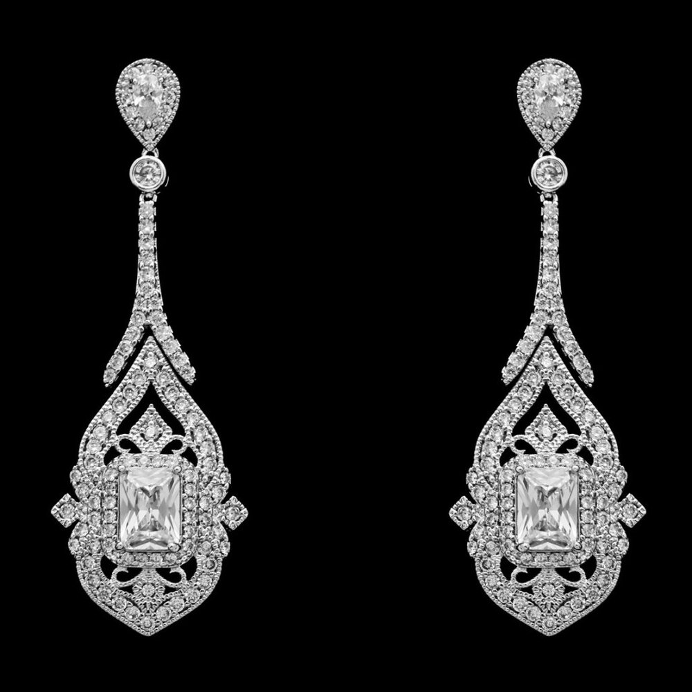 Vintage Inspired Cubic Zirconia Drop Earrings